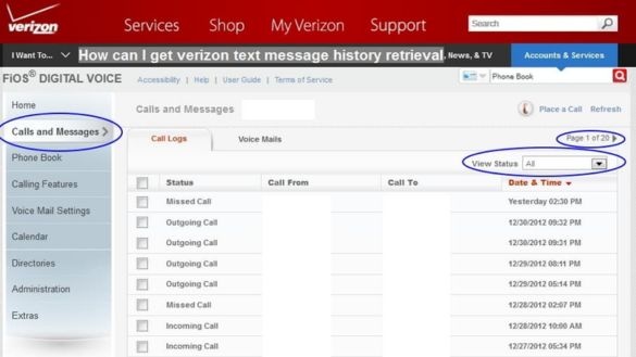 how to get Text Message transcripts from Verizon