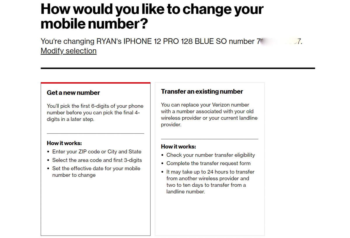verizon pick phone number