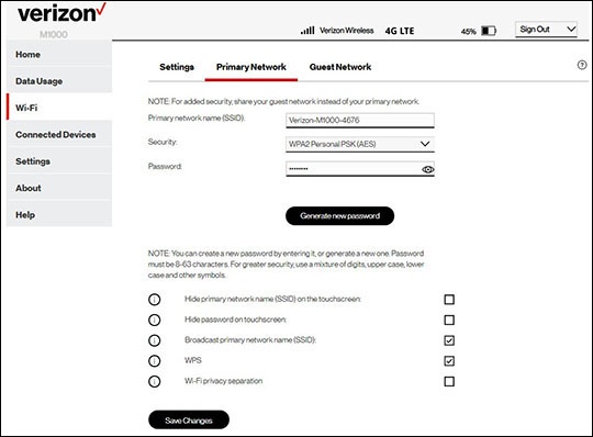 how to change wifi name and password verizon