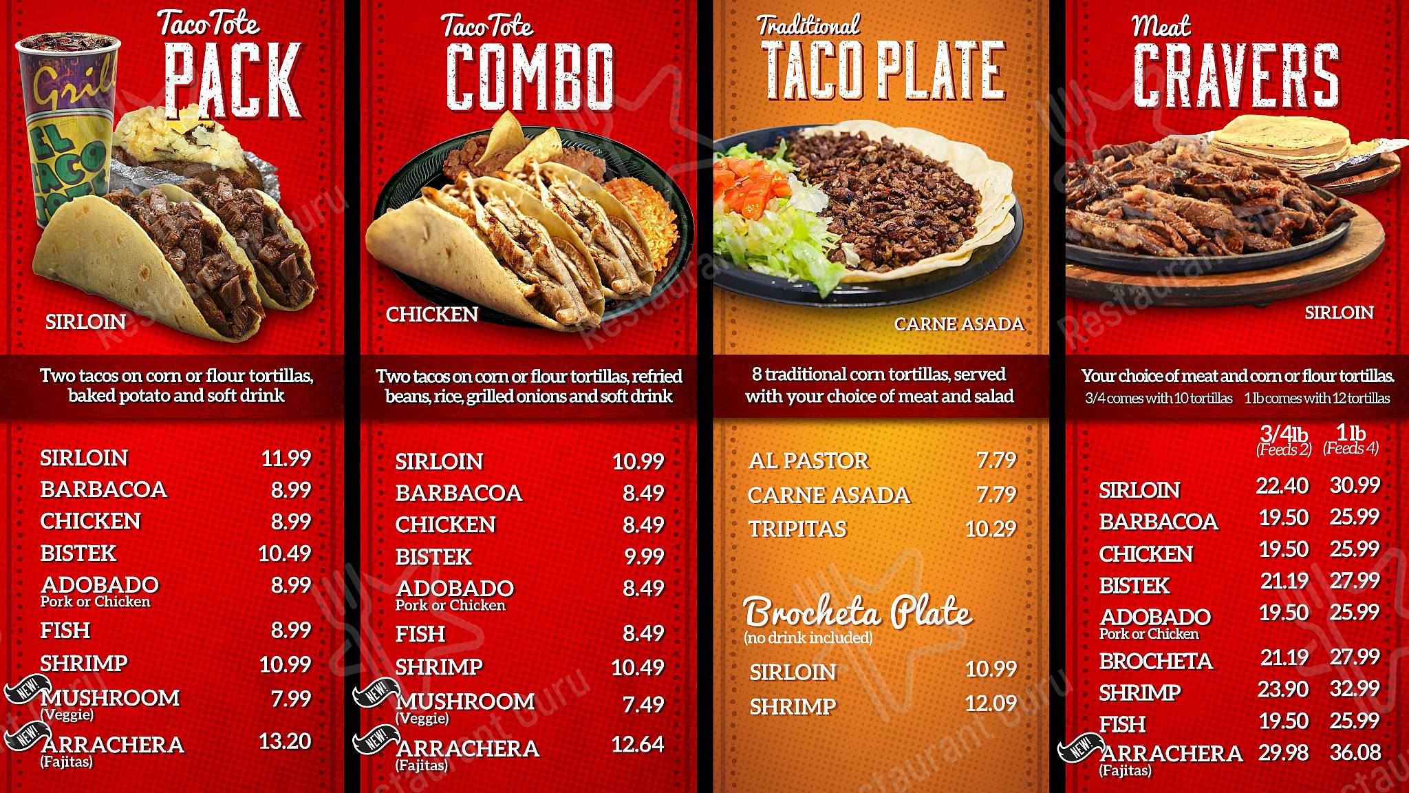 taco tote menu with prices