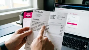 A T Mobile billing statement highlighting the T Mobile Short Code 2300 in usage details 