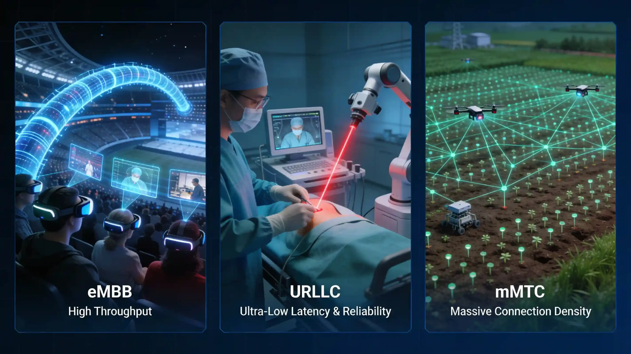 Technical comparison of 5G Network Slicing Architecture service types: eMBB, URLLC, and mMTC