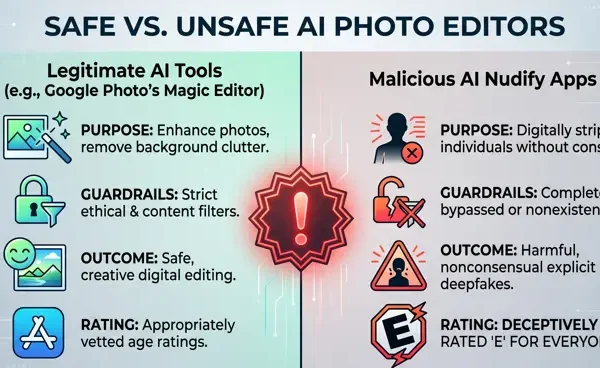 Data visualization infographic from the Tech Transparency Project report revealing 500 million downloads and 122 million dollars in revenue from unregulated AI nudify apps 