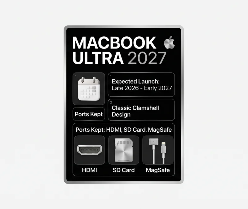 MacBook Ultra 2027 Redesign: OLED, Dynamic Island, and Apple's Thinnest Laptop Yet - تفاصيل إضافية