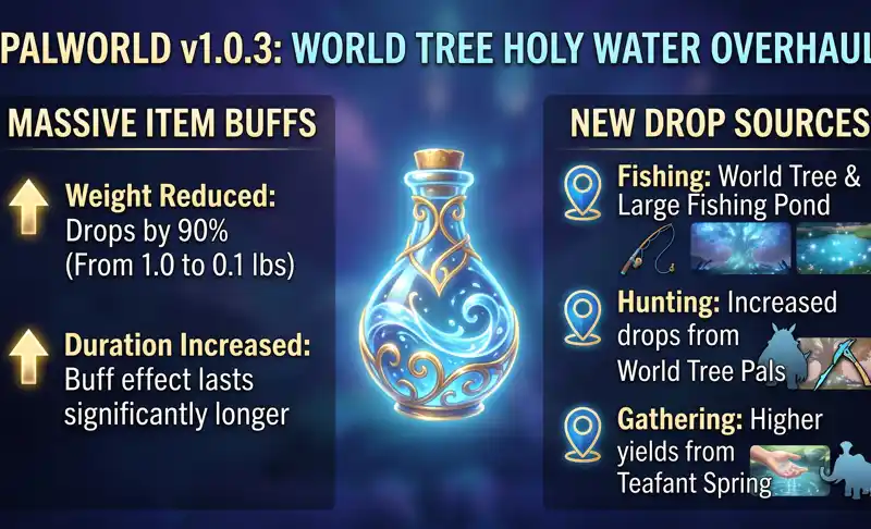 Massive Palworld v1.0.3 Update: Huge Buffs, Less Grind & Early Water Bases Revealed! - تفاصيل إضافية